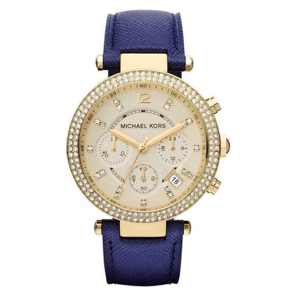 Michael Kors Accessories - Michael Kors Parker Watch W/ Navy Leather Strap